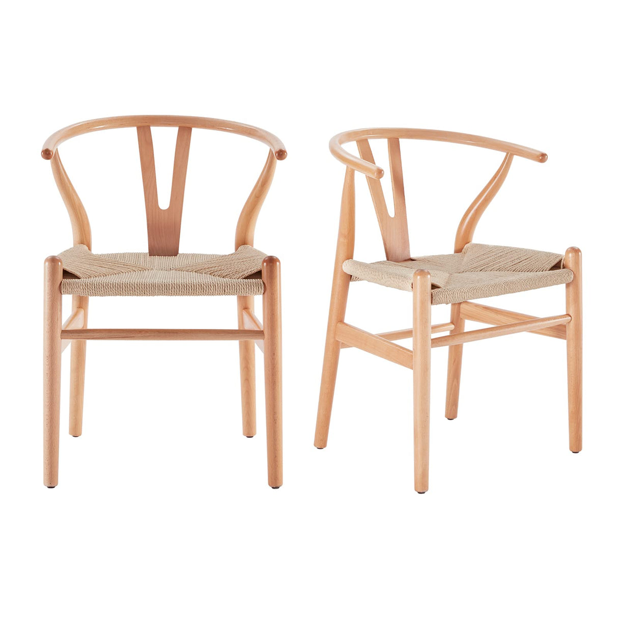 Farini Rattan Chairs for Dining Room Wishbone Chair Solid Wood Armchairs Y Shaped Backrest Hemp Seat for Home Restaurant Fully-Assembled(Set of 2,Nature-Beige Seat) Farini