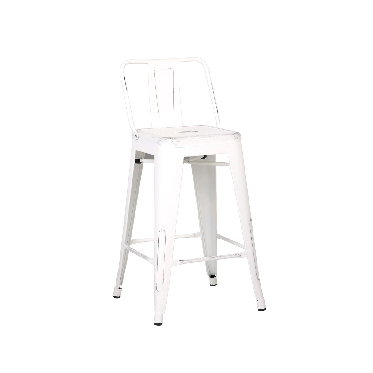 AC Pacific Modern 24” Metal Barstool Set of 2 – Country Rustic Style with Low Back, Lightweight & Sturdy Build, Easy Assembly, Distressed White AC Pacific