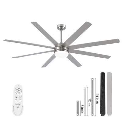 YUHAO 72 Inch Brushed Nickel Ceiling Fan with Light and Remote Control.Noiseless,Dimmable,3CCT,6 Speeds Reversible, DC Ceiling Fans for Indoor or Covered Outdoor