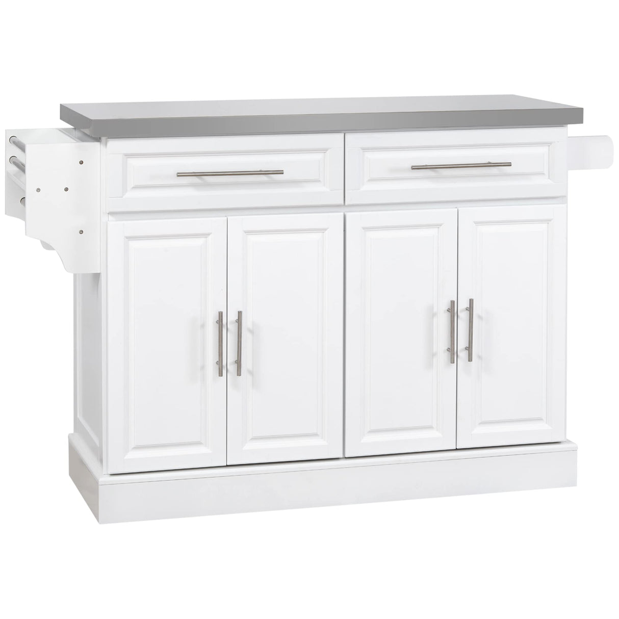 HOMCOM Rolling Kitchen Island with Storage, Portable Kitchen Cart with Stainless Steel Top, 2 Drawers, Spice, Knife and Towel Rack and Cabinets, White HOMCOM