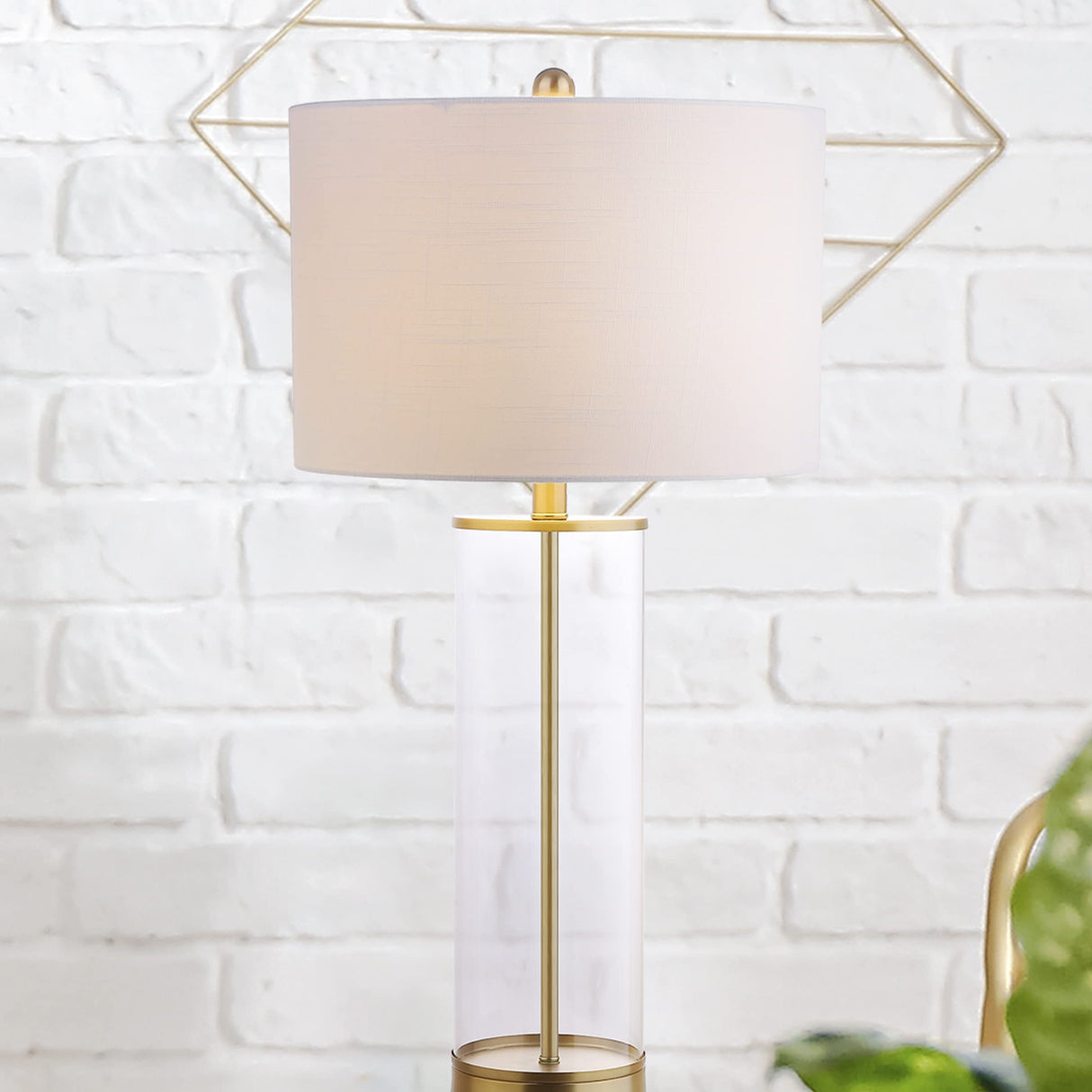 JONATHAN Y JYL2005A Collins 29" Glass LED Table Lamp Modern Contemporary Glam Bedside Desk Nightstand Lamp for Bedroom Living Room Office College Bookcase LED Bulb Included, Clear/Brass Gold JONATHAN Y