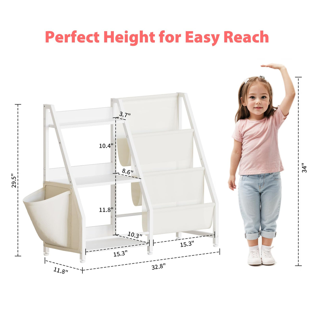 LATIBELL 3 Tier Kids Bookshelf and Toy Storage, Montessori Baby Toddler Bookshelf for Kids, Bookcase, Toy Storage Organizer, for Playroom, Bedroom, Nursery (White) LATIBELL