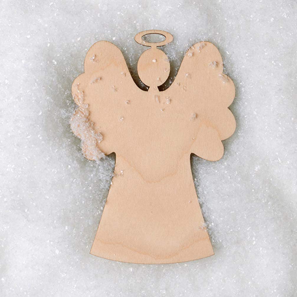 Amosfun 20Pcs Wooden Angel Shaped Pendants DIY Christmas Hanging Ornaments for Xmas Tree Amosfun