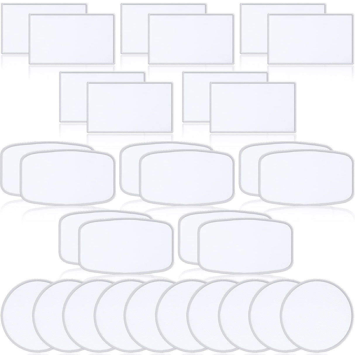 30 Pieces Sublimation Patches Fabric Iron-on Blank Patches 3 Shapes Repair Patches Sublimation Blank Hat Patch for DIY Crafts, Caps Clothes Shoes Bags Backpacks Uniforms (White Frame) Waydress