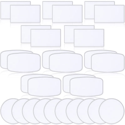 30 Pieces Sublimation Patches Fabric Iron-on Blank Patches 3 Shapes Repair Patches Sublimation Blank Hat Patch for DIY Crafts, Caps Clothes Shoes Bags Backpacks Uniforms (White Frame)