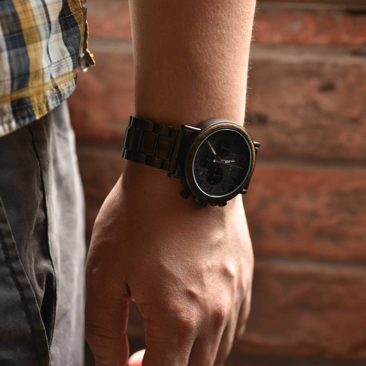 BOBO BIRD Mens Wooden Watches Business Casual Wristwatches Stylish Ebony Wood & Stainless Steel Combined Chronograph BOBO BIRD