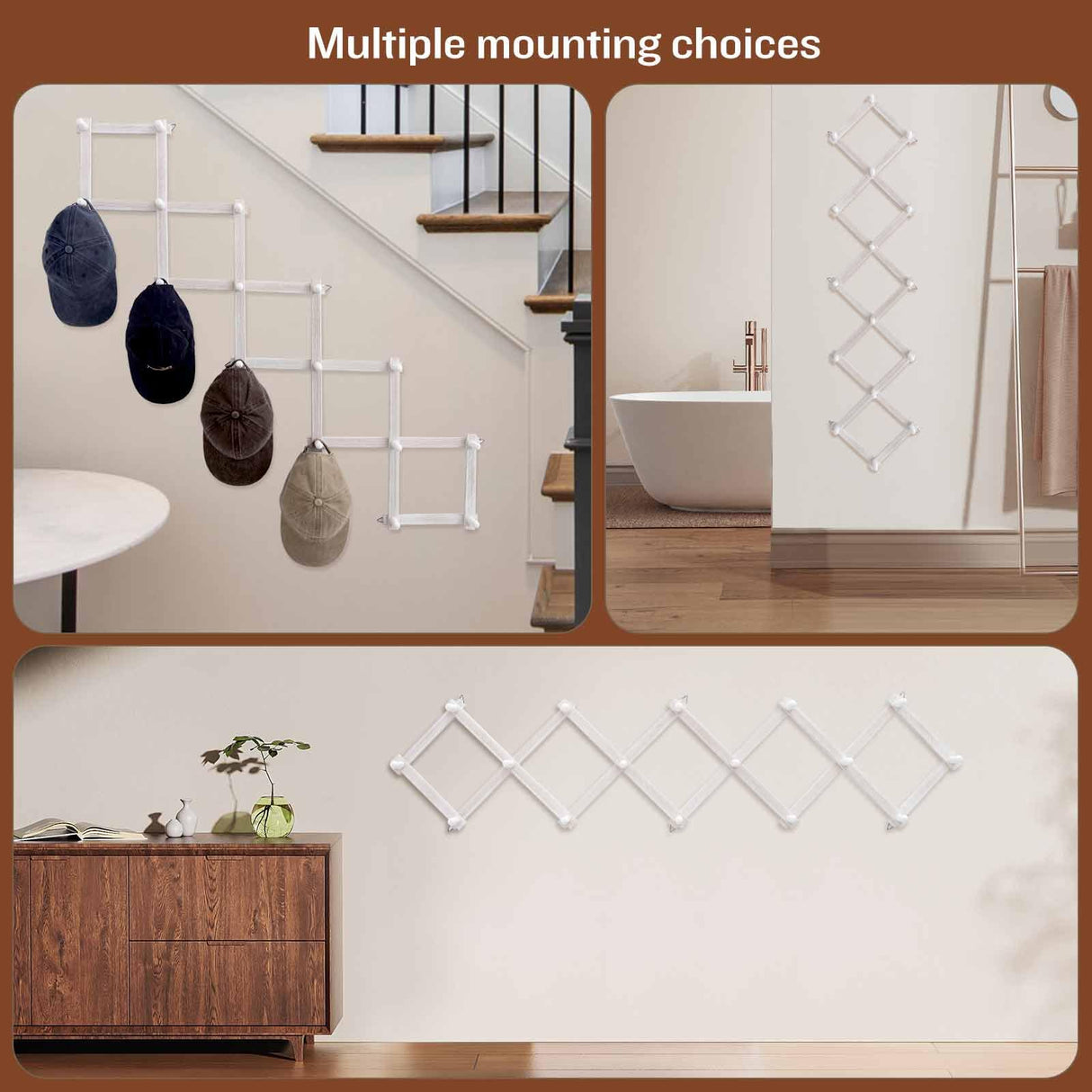 SCUNDA Rustic Wall Mounted Coat Rack with Space Saving Accordion Design, Expandable Wall Mount Coat Rack with 16 Wood Hooks, Modern Farmhouse Wall Décor for Living Room, Entryway(Shabby White) SCUNDA