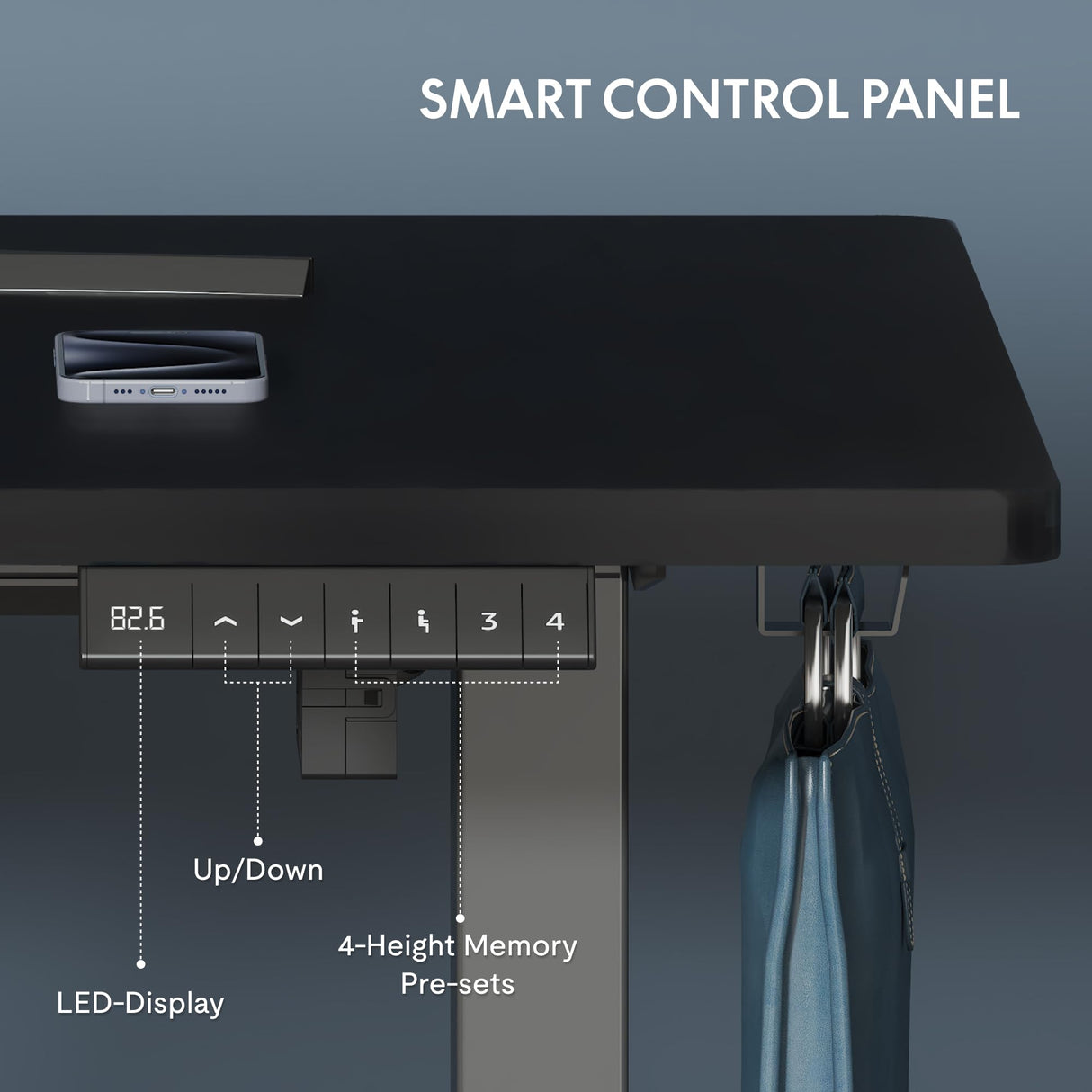 FLEXISPOT One-Piece Electric Standing Desk, 60 x 24 Inches Adjustable Desk with Seamless Desktop, Memory Controller Height Adjustment (Black Frame + Black Desktop, 2 Packages) FLEXISPOT