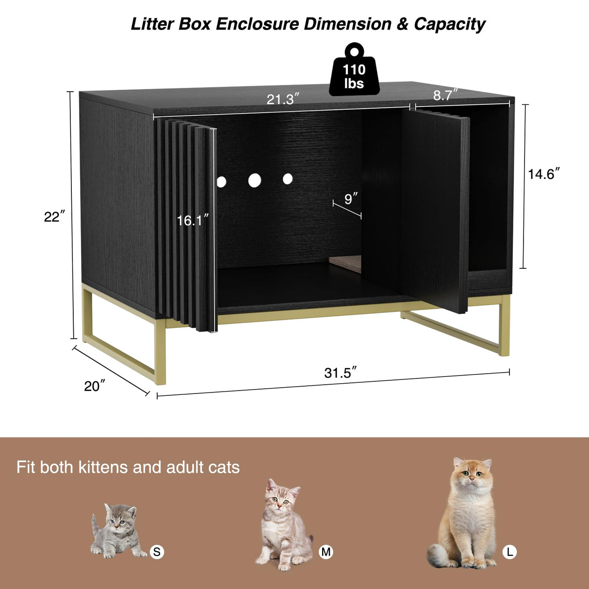 Halitaa Litter Box Enclosure, Modern Cat Litter Box Furniture Hidden Litter Box with Scratch Pad, Cat Washroom House End Table, Entryway Bench for Livingroom (Black) Halitaa