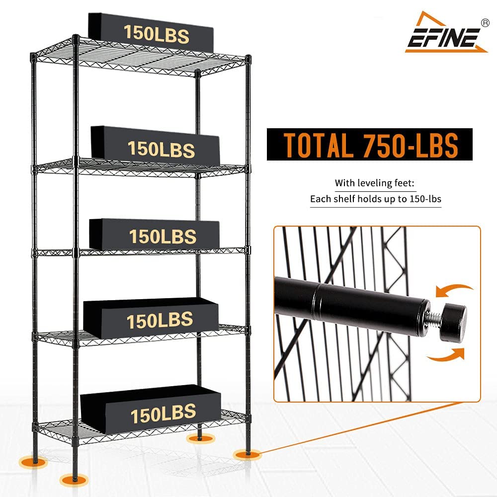 EFINE 5-Shelf Shelving Unit with Shelf Liners Set of 5, Adjustable, Metal Wire Shelves, 150lbs Loading Capacity Per Shelf, Shelving Units and Storage for Kitchen and Garage Catalina Creations