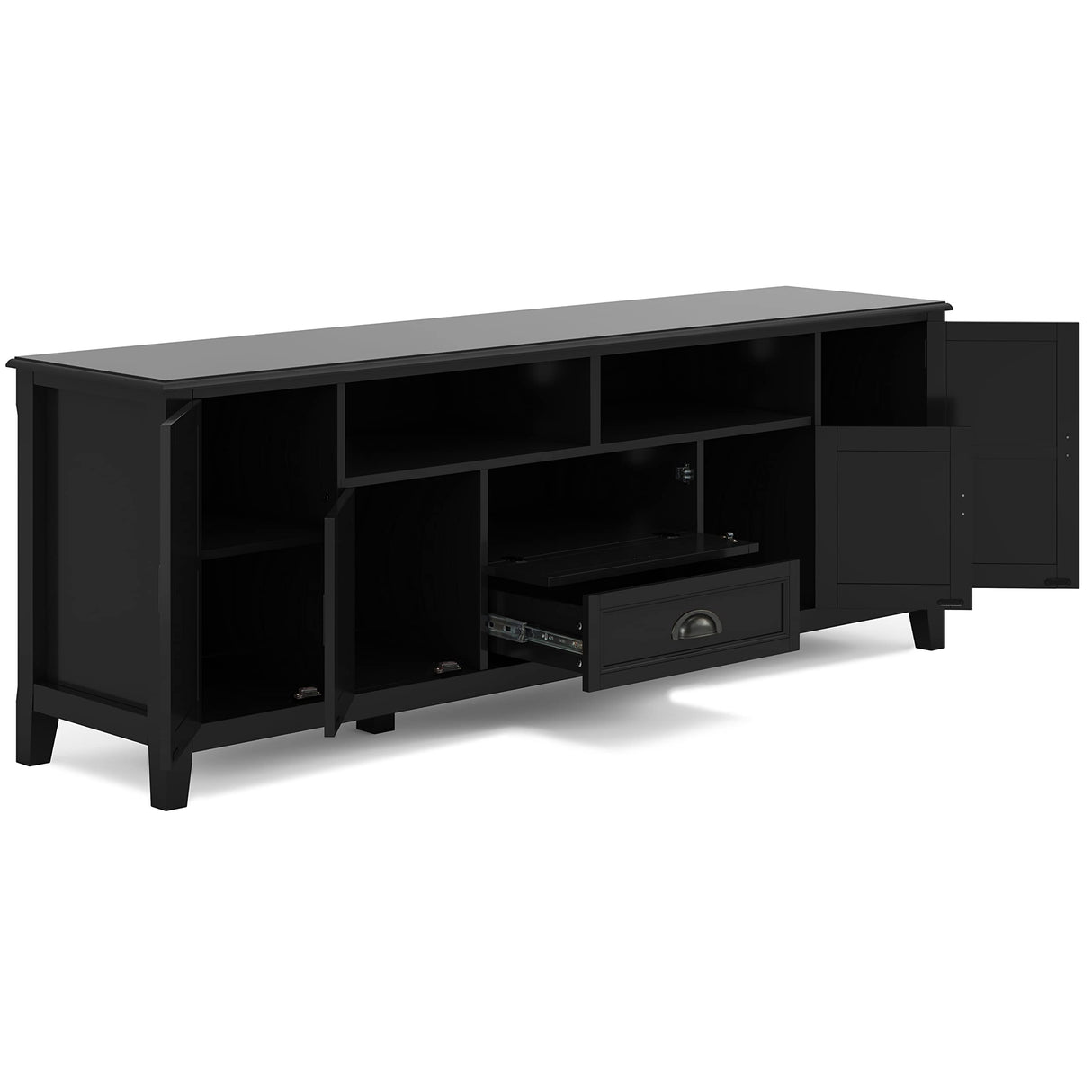 SIMPLIHOME Burlington SOLID WOOD 72 Inch Wide Transitional TV Media Stand in Black for TVs up to 80 Inches, For the Living Room and Entertainment Center SIMPLIHOME