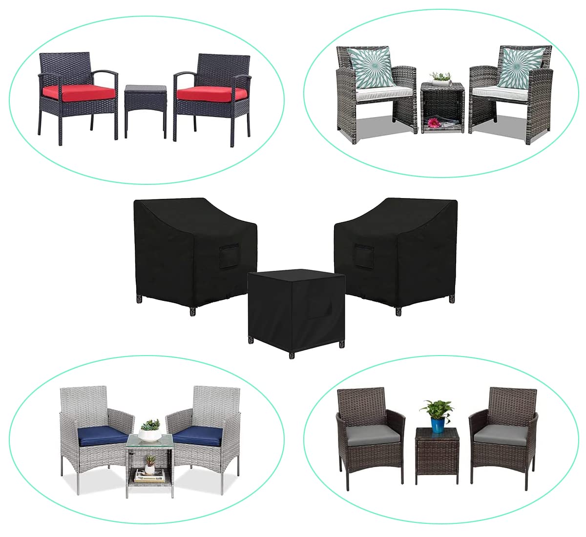 SIRUITON 3 Piece Outdoor Veranda Patio Garden Furniture Cover Set with 420D Durable and Water Resistant Fabric,Fit for Outdoor Wicker Patio Furniture Sets/Rattan Chair Conversation Sets-Balck SIRUITON