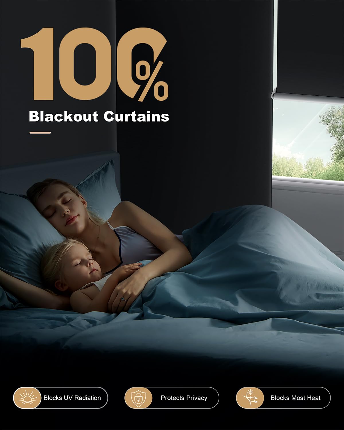 TRYAST 100% Blackout Roller Shades, Cordless No Tools No Drill Blinds for Indoor Windows, Thermal Insulation UV Protection, Easy Install Blackout Curtains with Rod & Buckles(22" W*36" H) TRYAST