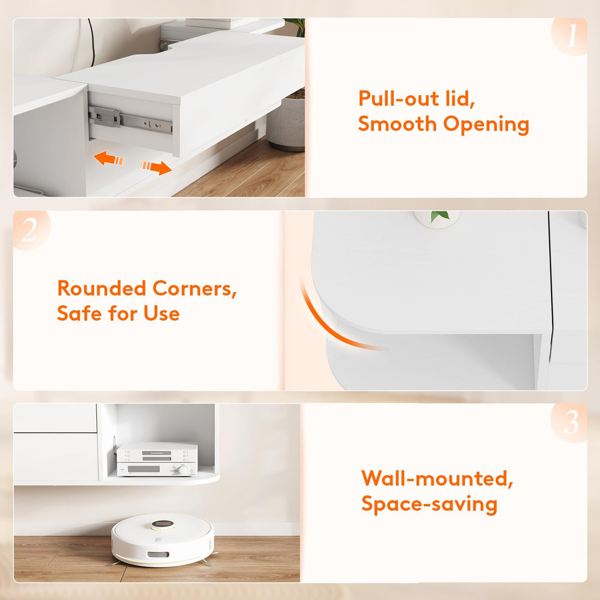 Lifewit Floating TV Stand for up to 50" TV, Wall Mounted Entertainment Center with Power Outlets and USB Ports, Large Storage Space with Sliding Tabletop, Open Shelves, White Lifewit