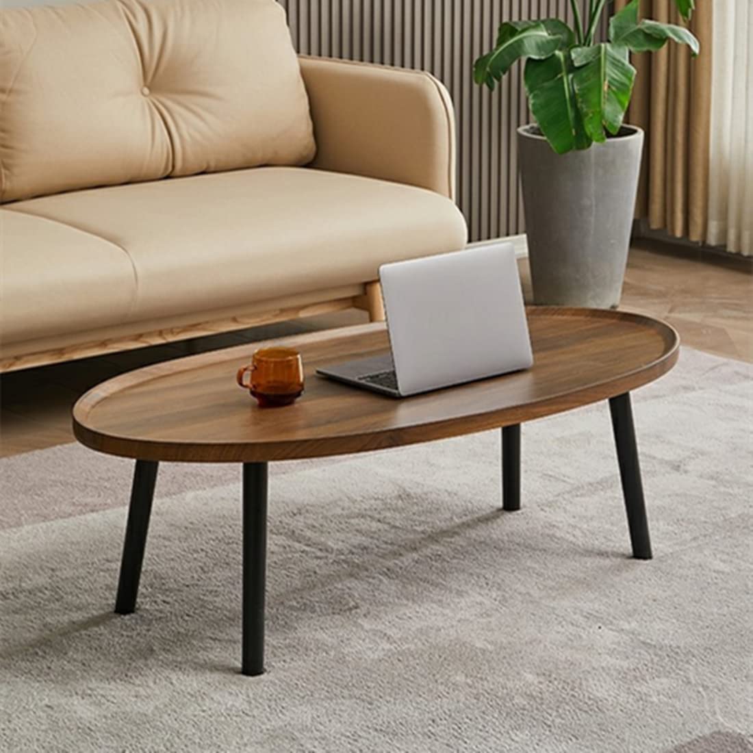 Wooden Coffee Table Rustic Nesting Tables Oval Walnut Coffee Table Modern Sofa Table End Tables for Living Room Home Office Coffee Shop Cavent