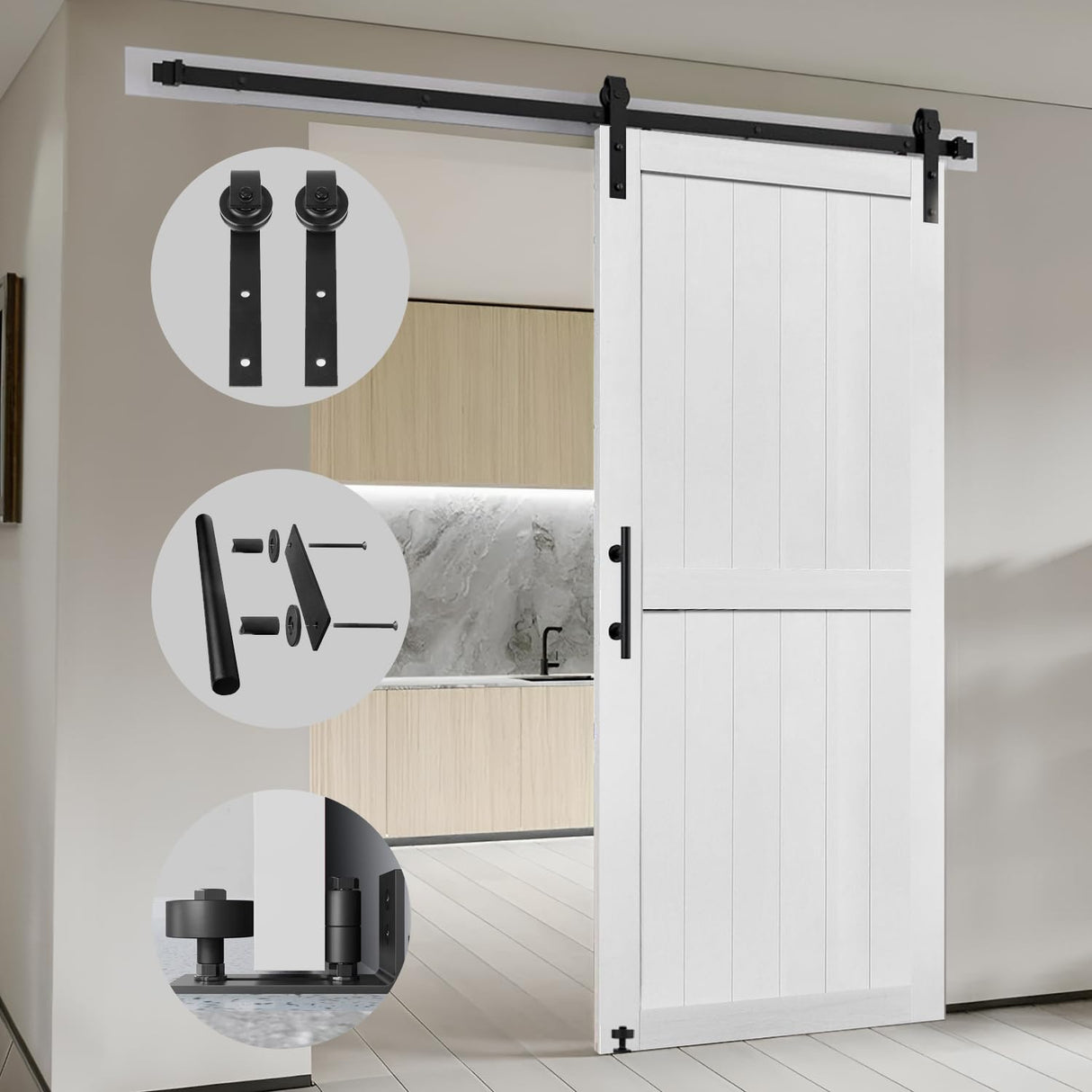 S&Z TOPHAND® 36in x 84in MDF Barn Door with 6.6FT Sliding Door Hardware Kit, 24-60in Solid Barn Door Slab Covered with Water-Proof PVC Surface, Simple Assembly is Required S&Z TOPHAND
