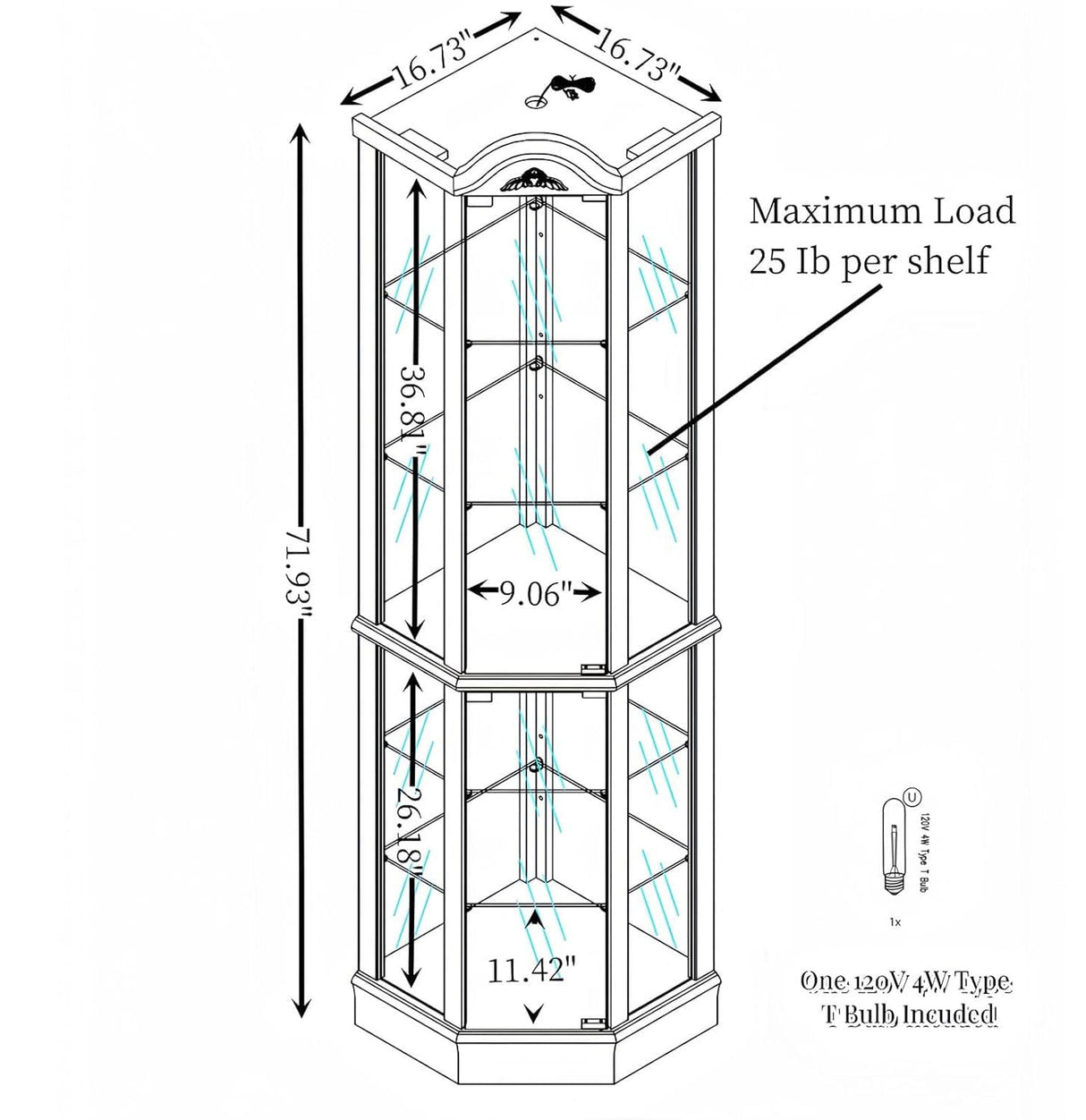 Glass Display Cabinet with Glass Doors, Corner Curio Cabinet with 4 Adjustable Glass Shelves, China Cabinet with Wooden Flower Carving for Living Room, Hallway, Oak Hayiodda