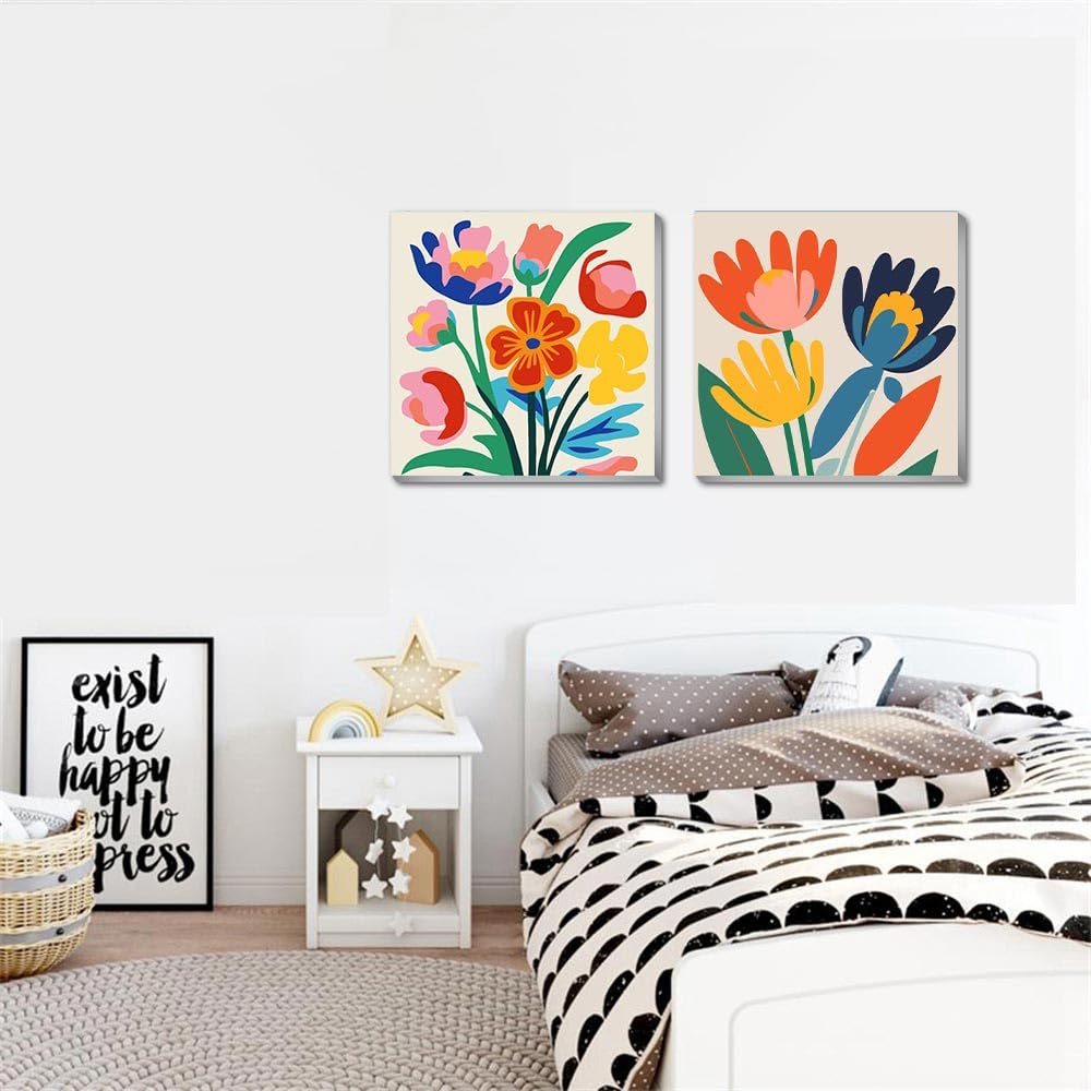 uuxsretaio 2 Pack Framed Paint by Number for Adults, Flower Paint by Numbers Kits on Canvas, Easy Adults Paint by Number Kits for Beginner DIY Acrylic Oil Painting for Home Wall Decor(8x8inch) uuxsretaio