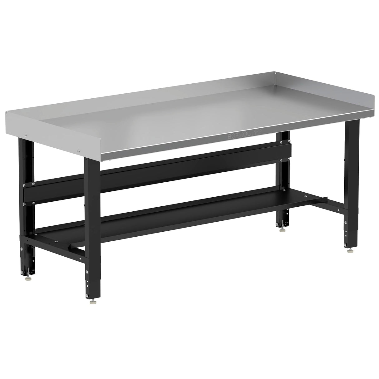 Borroughs 72" Adjustable Workbench, Stainless Steel Top Heavy-Duty Workstation with Bottom Shelf & Edge Guards, 2000 LB Capacity Worktable for Workshop, Garage, School, Home, 72" W x 28" D Borroughs