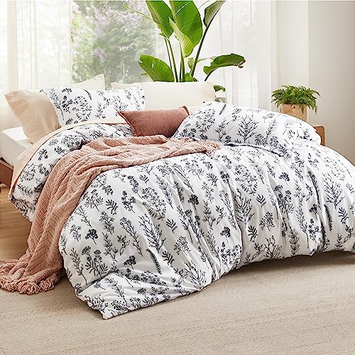 Bedsure Twin/Twin XL Duvet Cover - Reversible White Duvet Cover Set with Zipper Closure, 2 Pieces Cute Floral Patterned Bedding Set with 8 Corner Ties and 1 Pillow Sham Bedsure