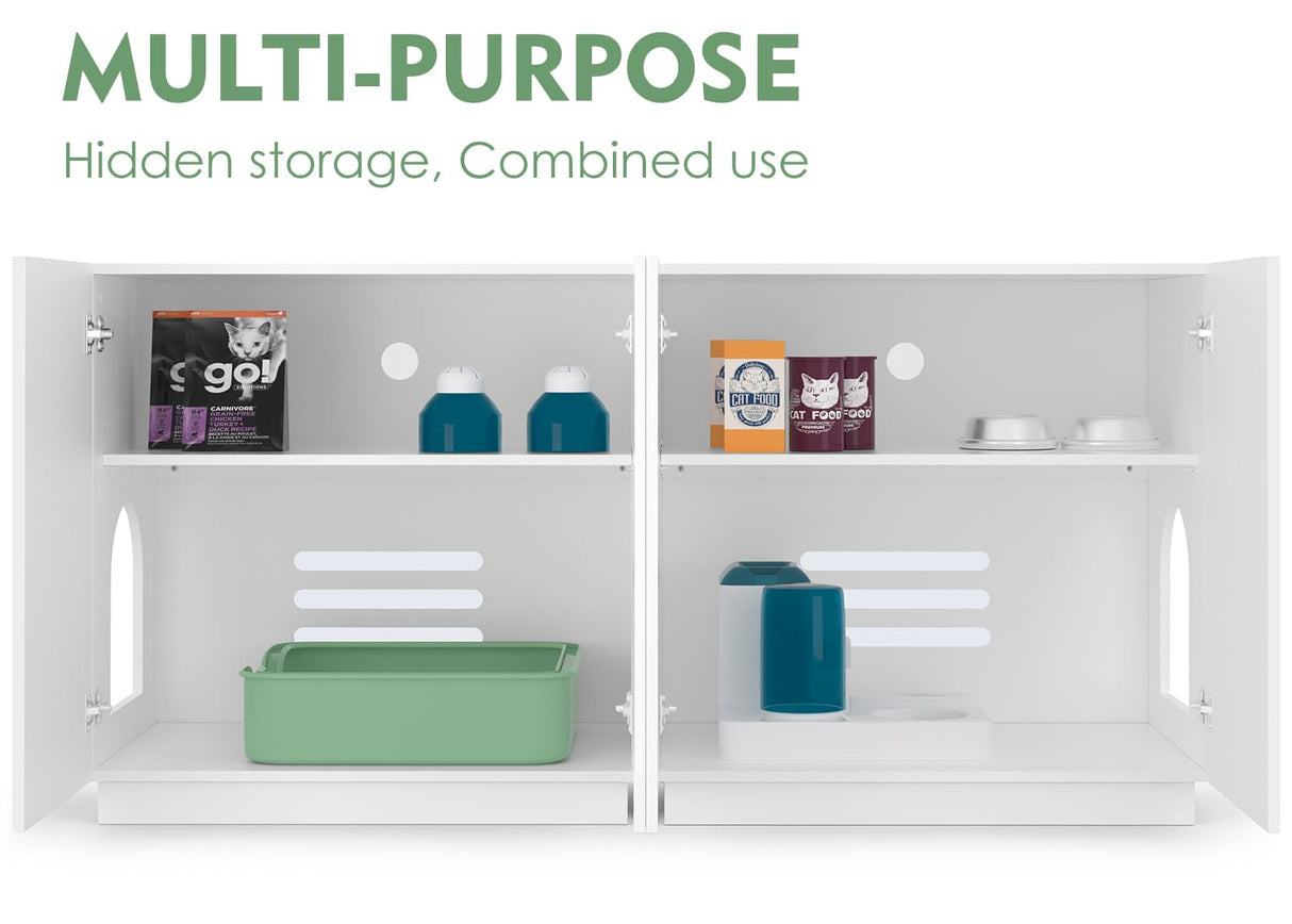 Amunrbrek Litter Box Enclosure, Large Litter Box Furniture, Modern Cat Litter Box Enclosure Furniture with Storage, Side Cabinet (White) amunrbrek