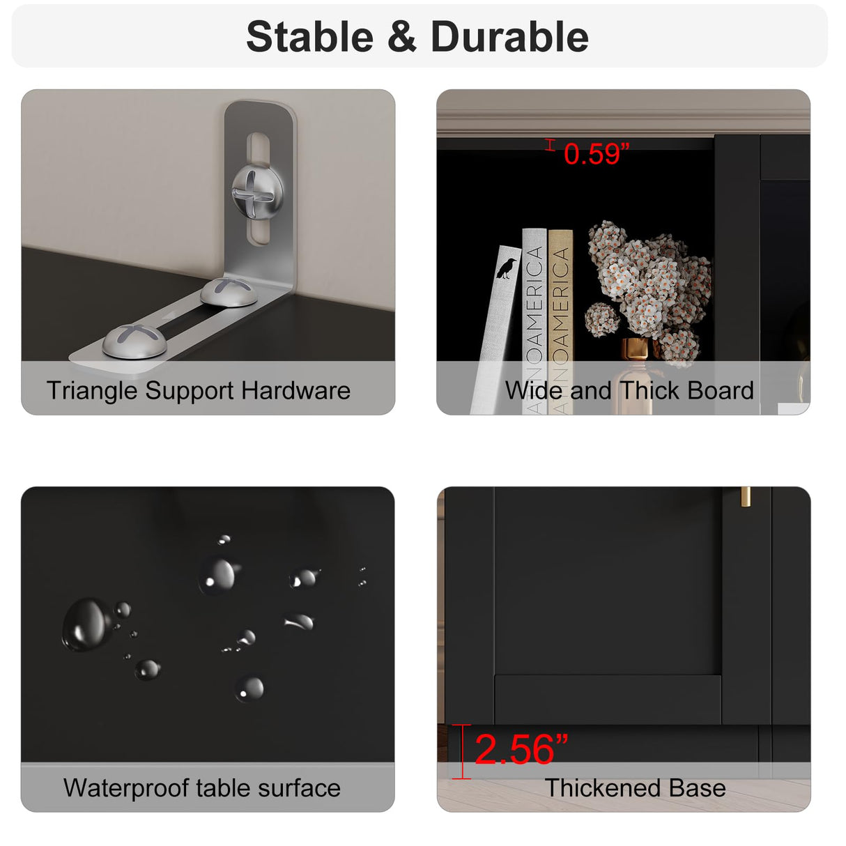 Mekminop 4-Piece TV Stand for TVs Up to 70" - Modern Entertainment Wall Unit with Shelves, Large Media Center for Living Room, Black Mekminop