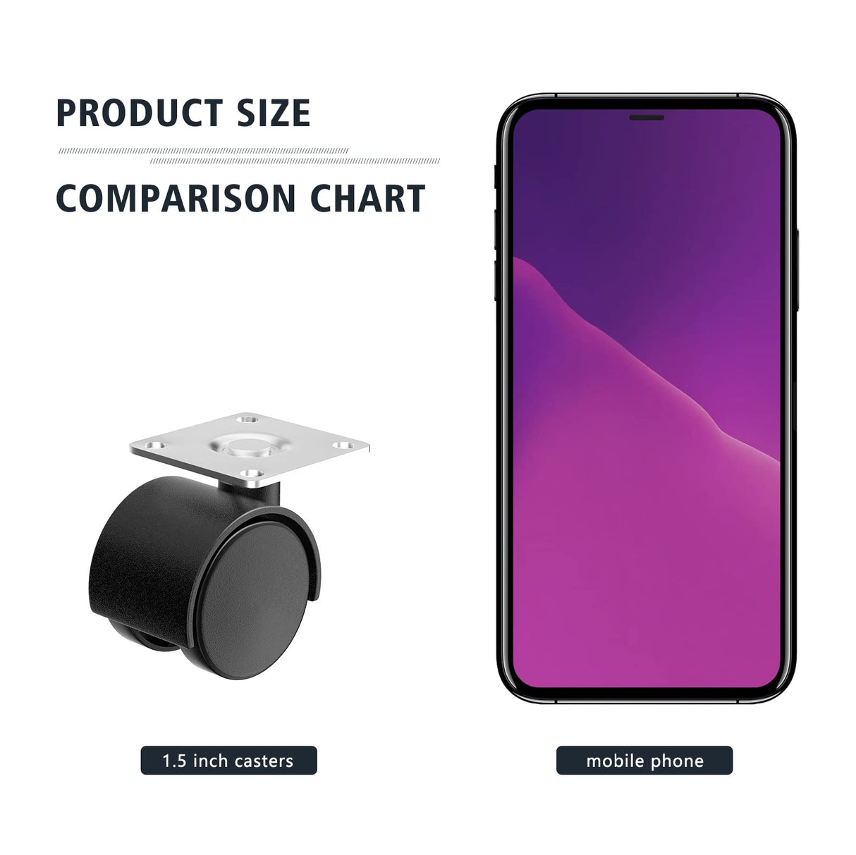 1.5 Inch Furniture Caster Wheels, Plastic Casters Set of 4, Plate Swivel Nylon Small Casters for Carts, Furniture, Baby Bed, Kitchen, Cabinet, Table (with Stainless Steel Screws) ANDUTEES