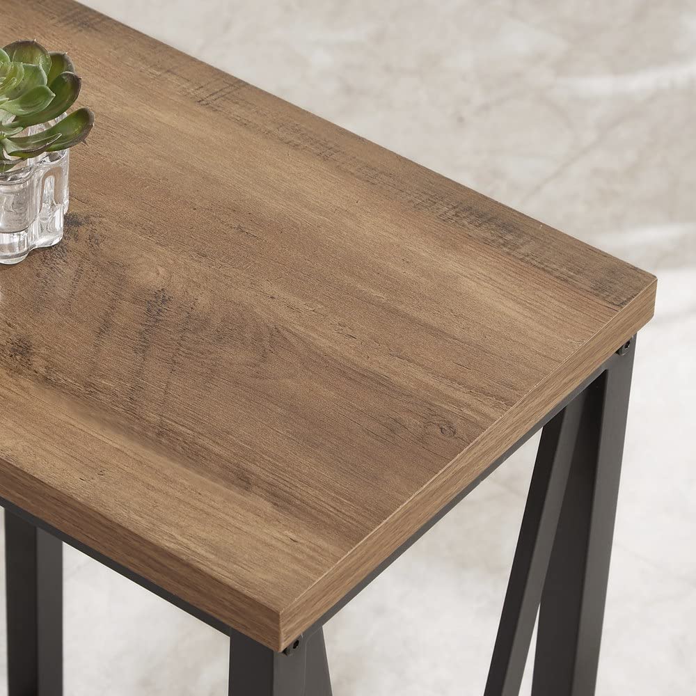 FOLUBAN Side Table with Storage Shelf, Rustic End Table for Living Room, Wood and Metal Nightstand for Bedroom, Oak FOLUBAN