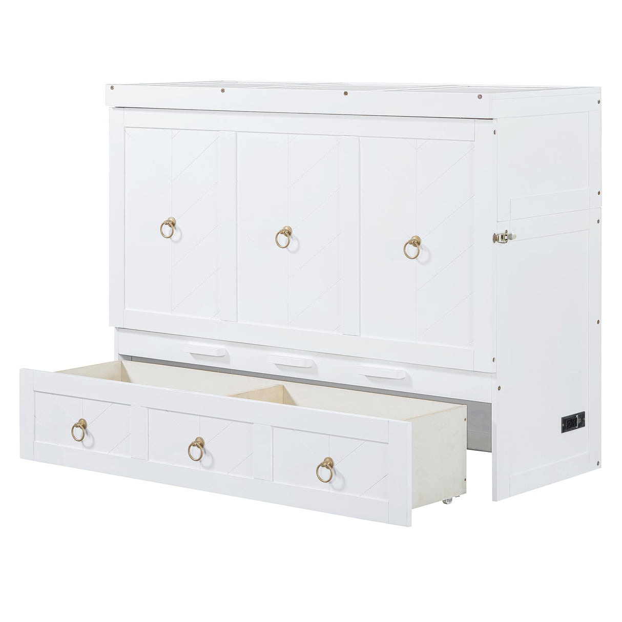 Harper & Bright Designs Full Size Murphy Bed with USB Charging Station/Large Drawer, Wood Full Size Bed Wall Bed with Storage, Cube Cabinet Bed for Home Office Guest Room Bedroom,White Harper & Bright Designs