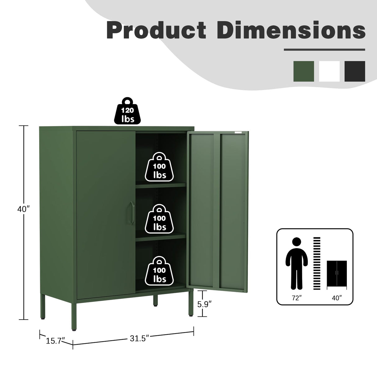 Bevivog Green Metal Locker Cabinet with 2 Doors, Metal Accent Cabinets with 2 Adjustable Shelves Home Office Storage Lockers Sideboard for Kitchen Living Room Hallway Entryway Bevivog
