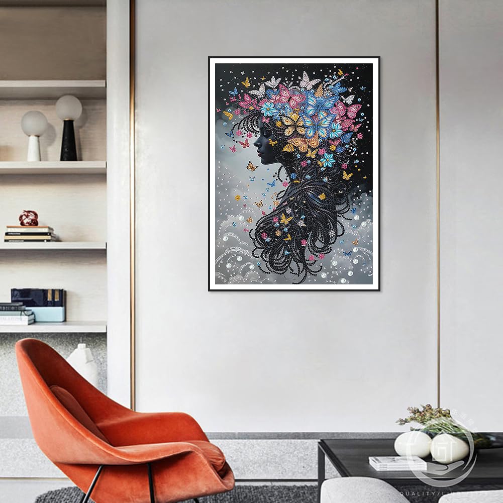 WSLWXSHM 5D Special Shape Diamond Art Kits for Beginners, Diamond Painting Kits for Adults Butterfly Lady, Crystal Rhinestones Diamond Painting for Home Wall Decoration Gift 12×16inch/30×40cm WSLWXSHM