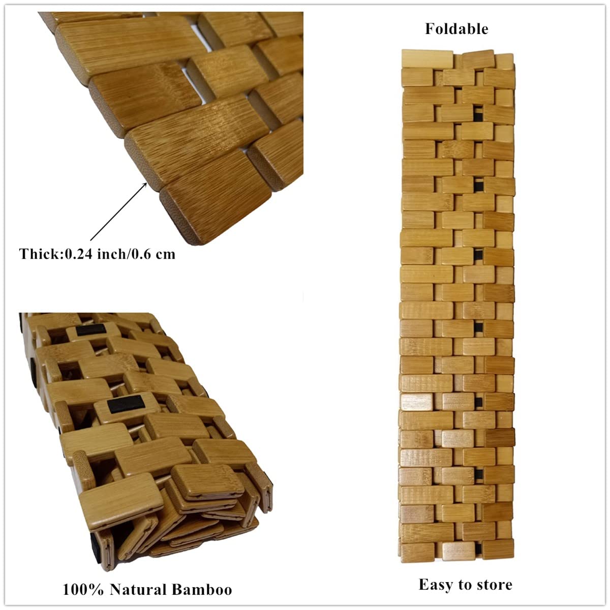 HJJKKH Bath Mat 23.6X23.6 inches, Square Natural Bathroom Rug, Non Slip Foldable Floor Shower Mat for Bathroom, Bathtub, Shower, Sauna, Hot Tub, Rayon Derived from Bamboo HJJKKH