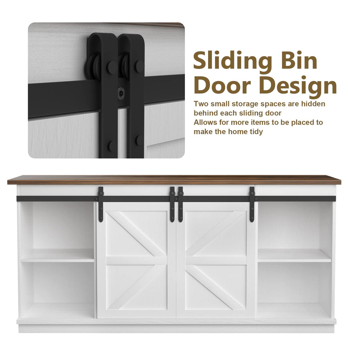 JUMMICO TV Stand for 65 Inch TV, Entertainment Center with Storage Cabinets and Sliding Barn Doors, Mid Century Modern Media TV Console Table for Living Room Bedroom (Bright White) JUMMICO