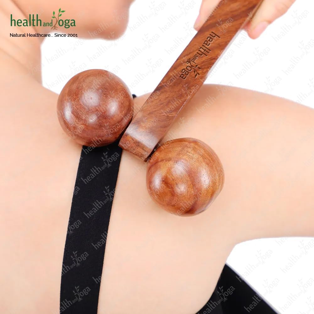 HealthAndYoga™ NatureSooth Wooden Massage Roller – Wood Therapy Massage Tools – Handheld Calf and Leg Massager, Back and Shoulder Massager and Full Body Massager SoulGenie