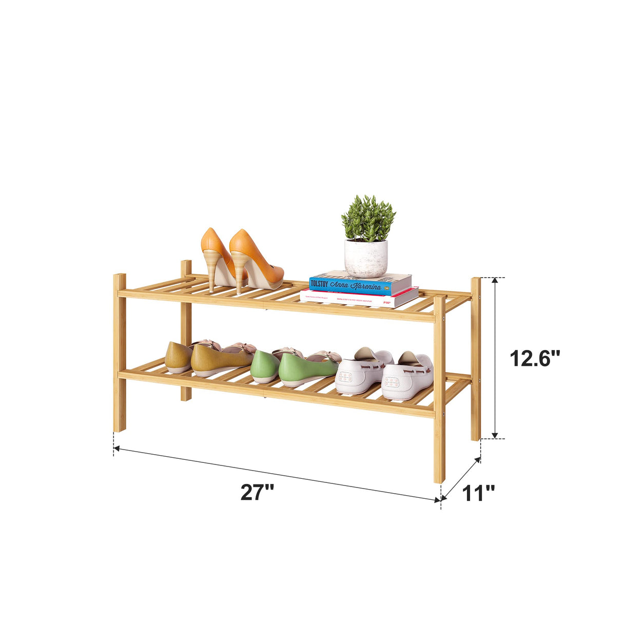 FILWH Bamboo Shoe Rack Stackable Shoe Shelf Storage Organizer for Unit Entryway Hallway and Closet Sturdy Freestanding Shoe Shelf(2 Tier Natural) FILWH