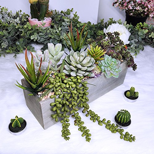 Supla Artificial Potted Succulents Plants Arrangement Fake Succulent Plants in Rectangular Wooden Pot Arrangement for Table Centerpiece Windowsill Greenery Decor Supla