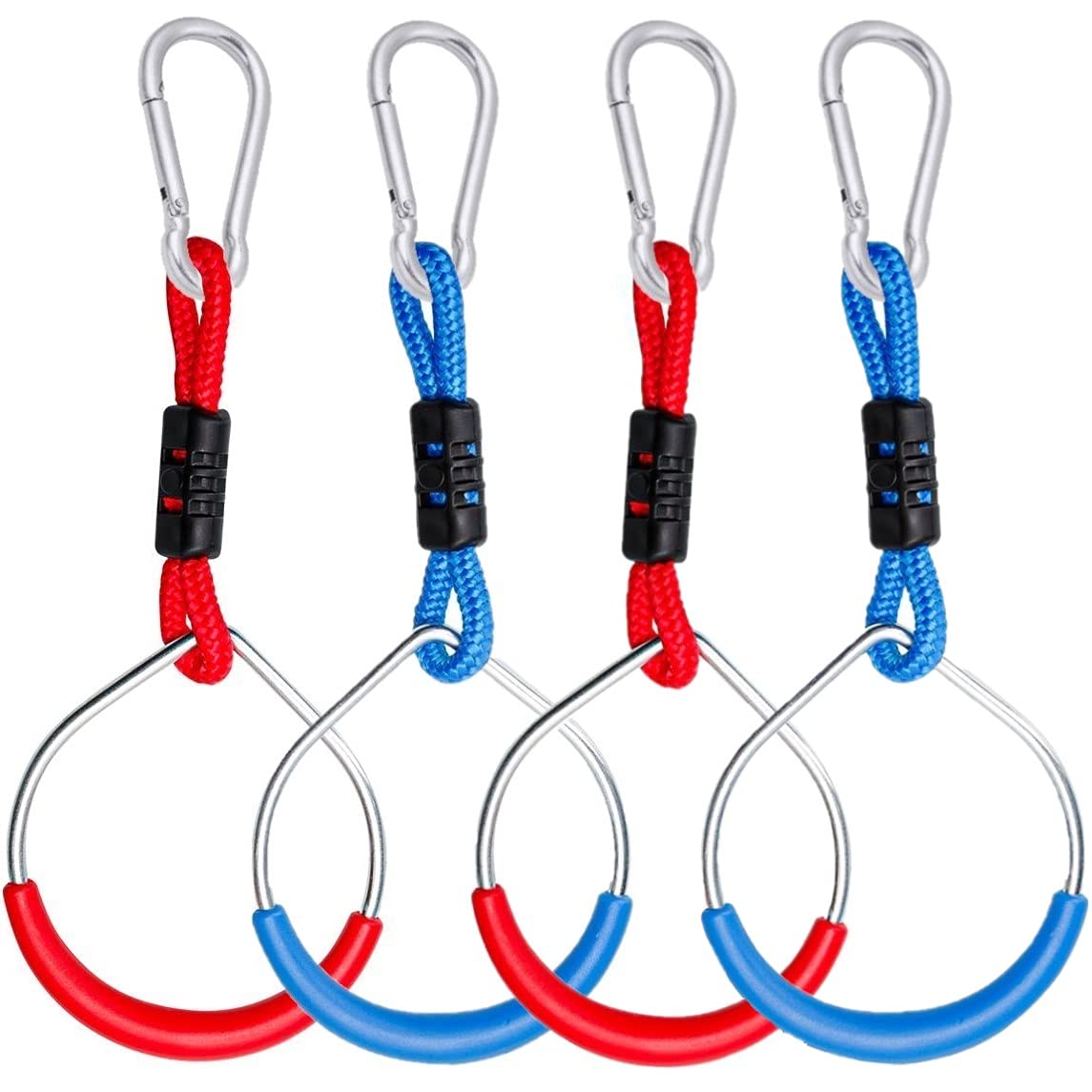 Hanging Ninja Rings (4 Pack) Ninja Warrior Accessories | Ninja Slackline Obstacle Course Accessories | Lily's Things Double Obstacle Course | Attachments to Most Home Playground Equipment Swing Sets Lily's Things