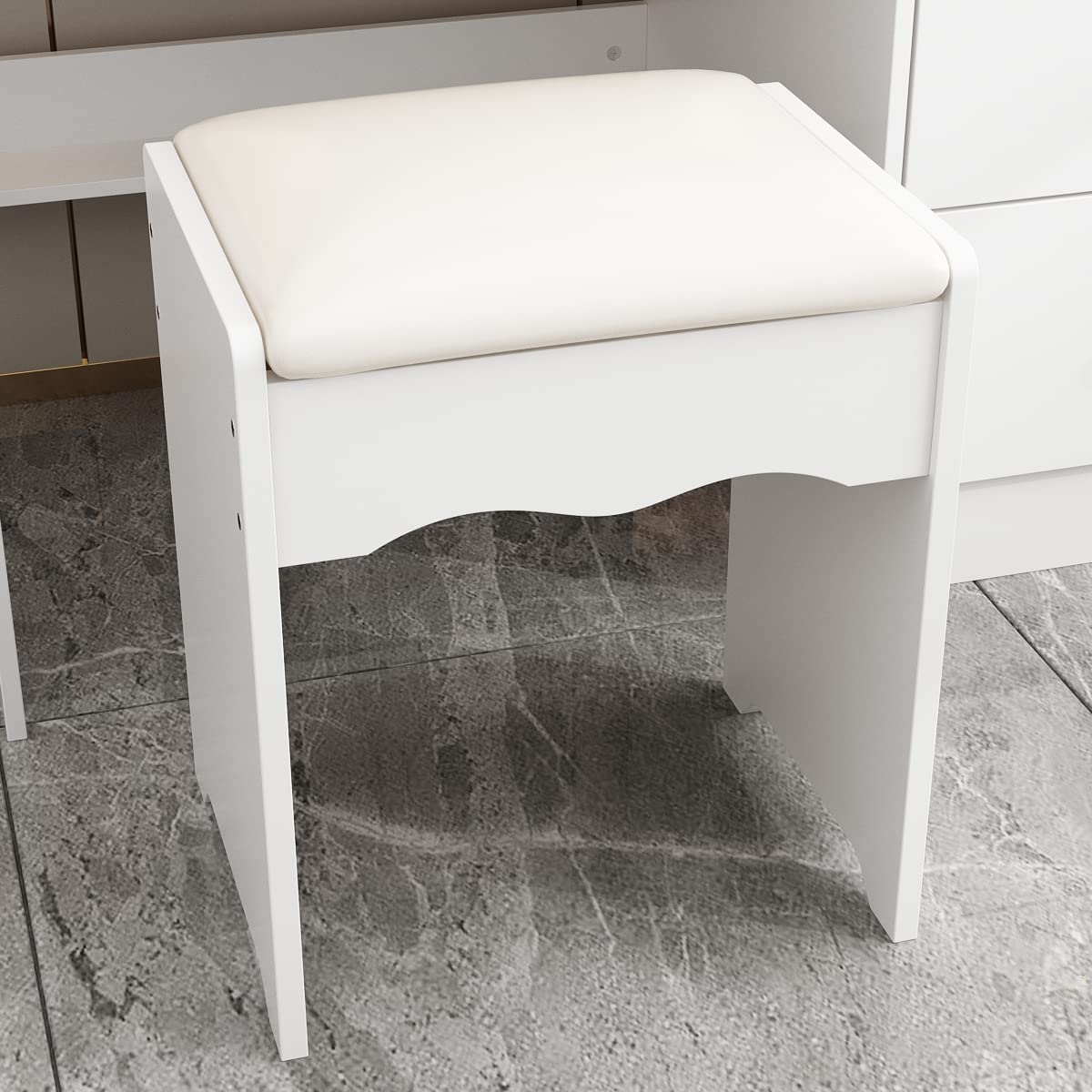 AIEGLE Large Vanity Desk Set with Sliding Lighted Mirror & Build-in Power Strip, 3 Colors LED Lighted Makeup Vanity Drawer Dressing Table with Hair Dryer Rack & Cushioned Stool, White - Power Strip AIEGLE