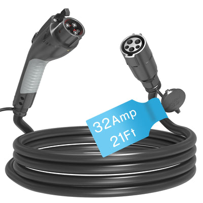 EV Charger Extension Cable, 21ft 32Amp J1772 Extension Cable Compatible with 110V-240V SAE J1772 EV Chargers, Suitable for J1772 EVs/PHEVs, Level 1/ Level 2 IP66 Car Charger Extension Cord with Bag