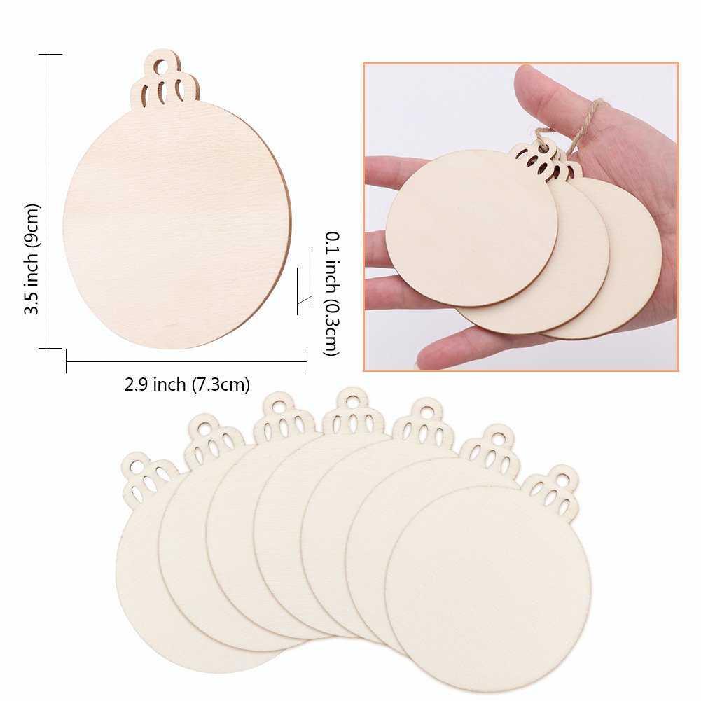 PartyTalk 30pcs Round Wooden Discs with Holes, 3" Unfinished Predrilled Natural Wood Slices for Crafts Centerpieces, Wooden DIY Christmas Ornaments Hanging Decorations OurWarm