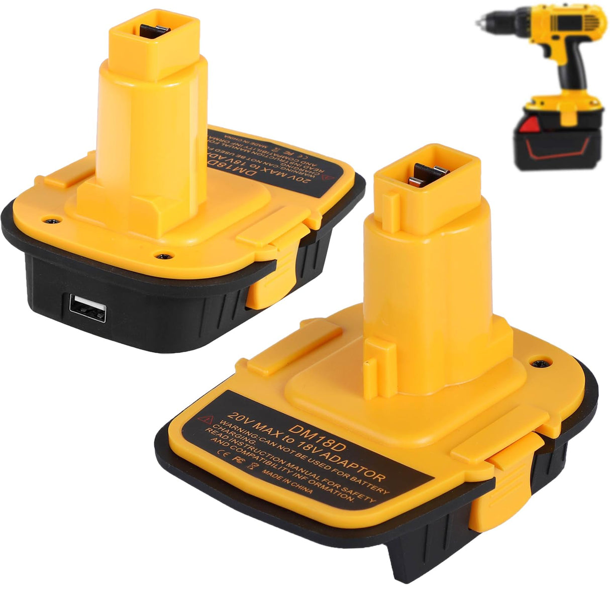 Fybemax 2 Packs DM18D Battery Adapter with USB, Replace DCA1820 for DeWalt 20V & for Milwaukee M18 Lithium Battery to for DeWalt 18V NiCad & NiMh Battery Tools Fybemax
