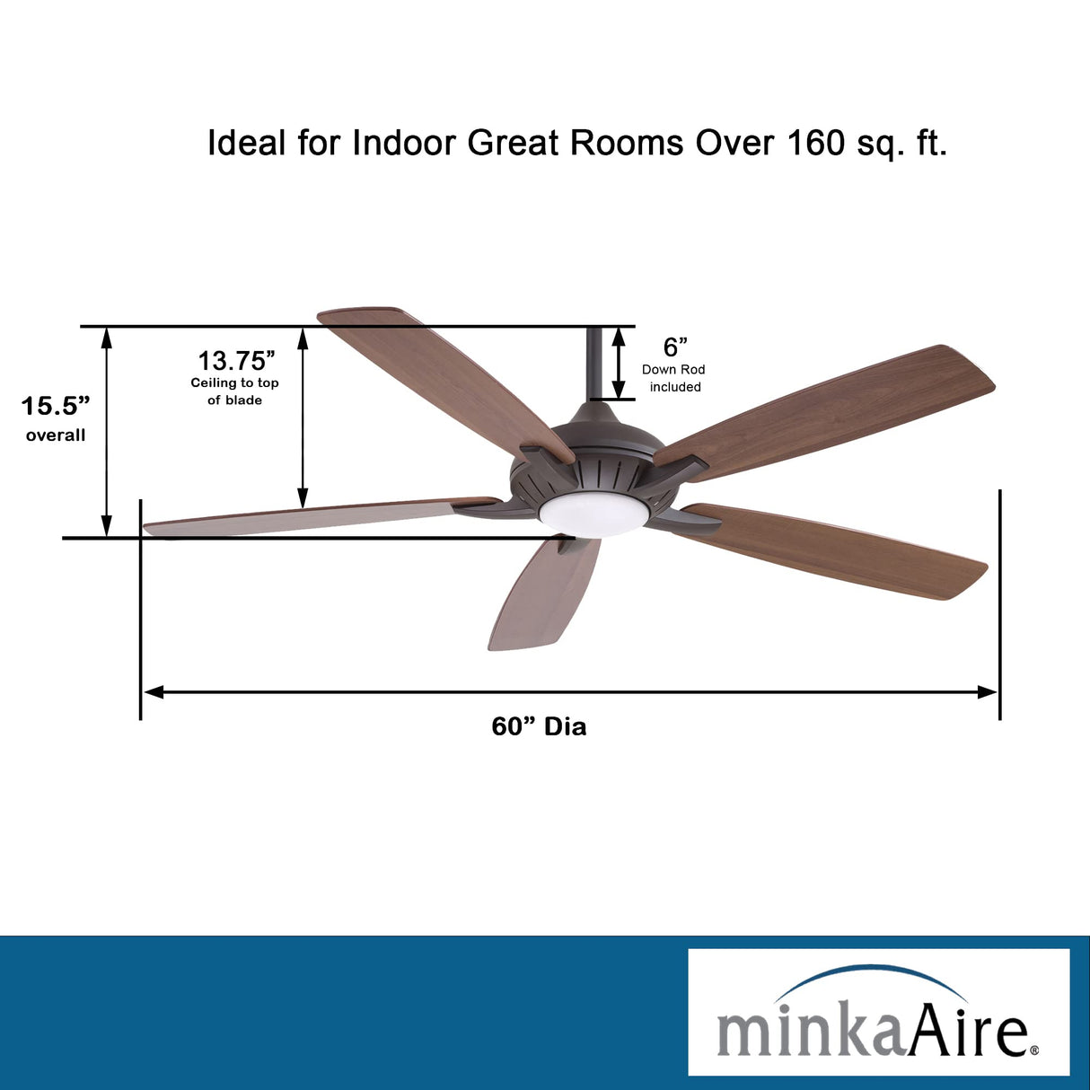MINKA-AIRE F1001-ORB Dyno XL 60" Ceiling Fan with LED Light & Remote, Oil Rubbed Bronze MINKA-AIRE