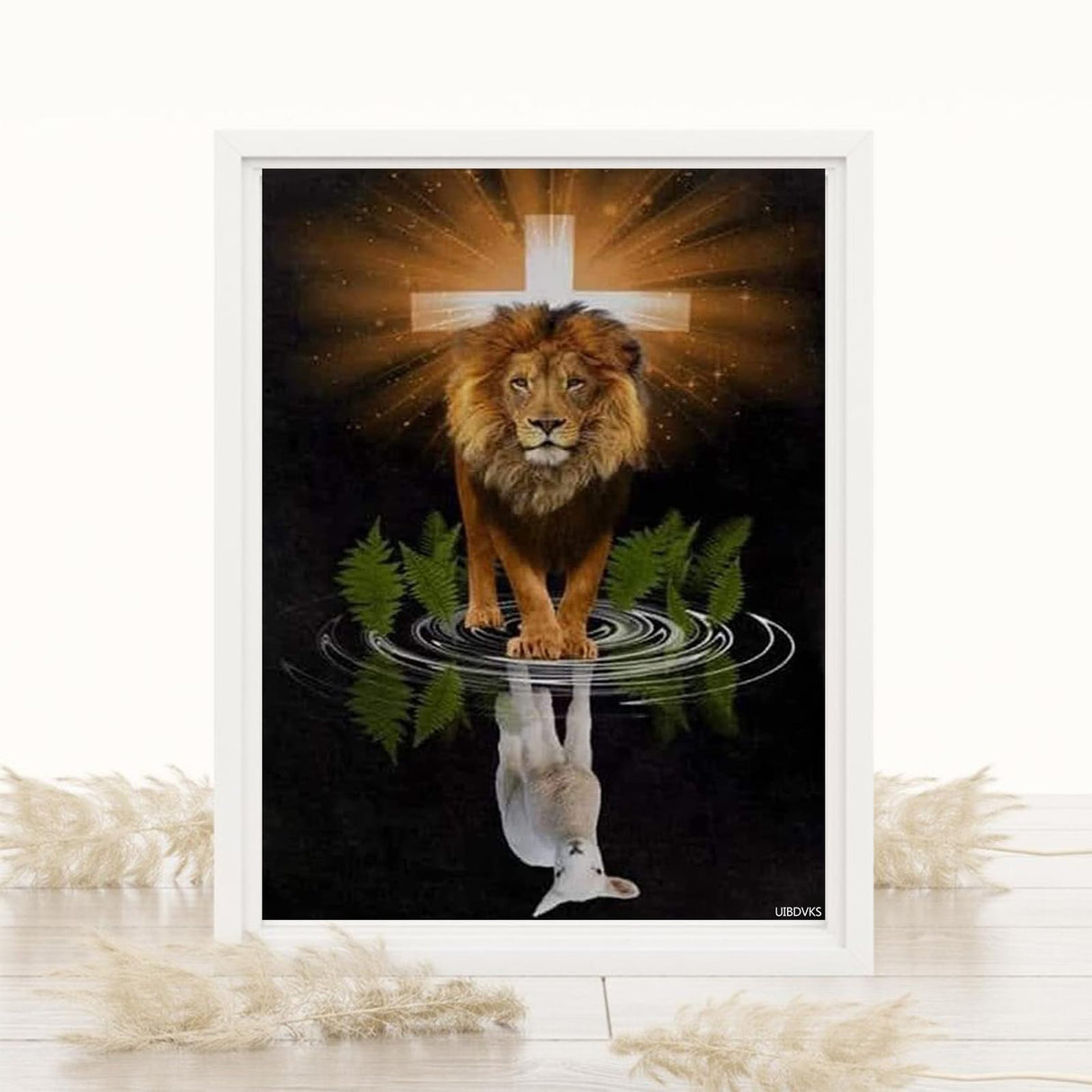 Christian Religious Lion and Lamb DIY 5D Diamond Painting. Under The Cross Artwork Gift Choice for Religious Families Kits for Adults for Home Wall Decor 12x16 inch UIBDVKS