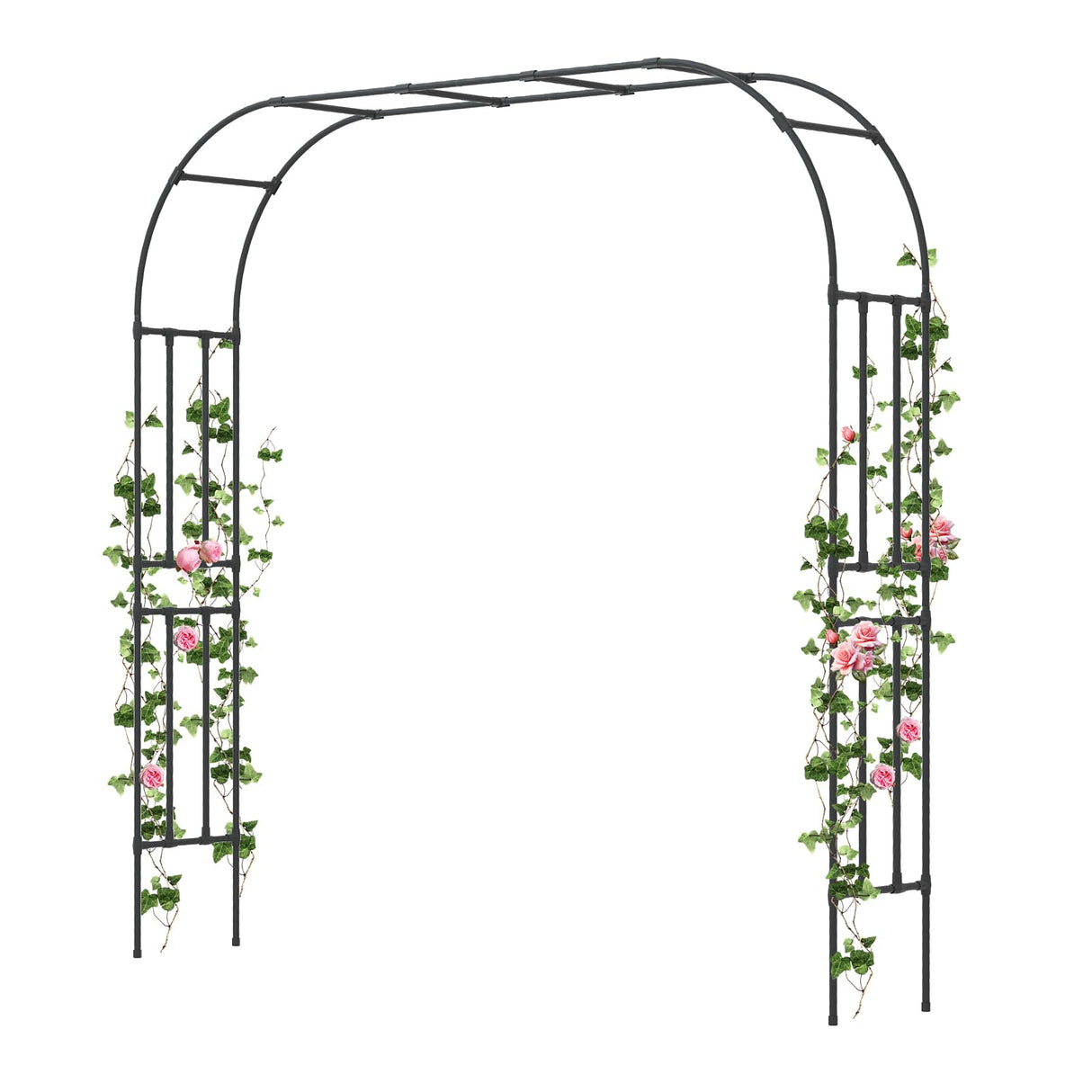 BUKLIYN Garden Arch Trellis - Length: 98.5in, Height: 94.5in Iron Garden Arch Arbor Trellis for Climbing Plants Outdoor - Garden Arch for Lawn, Party, Ceremony Wedding Decoration (Black) BUKLIYN