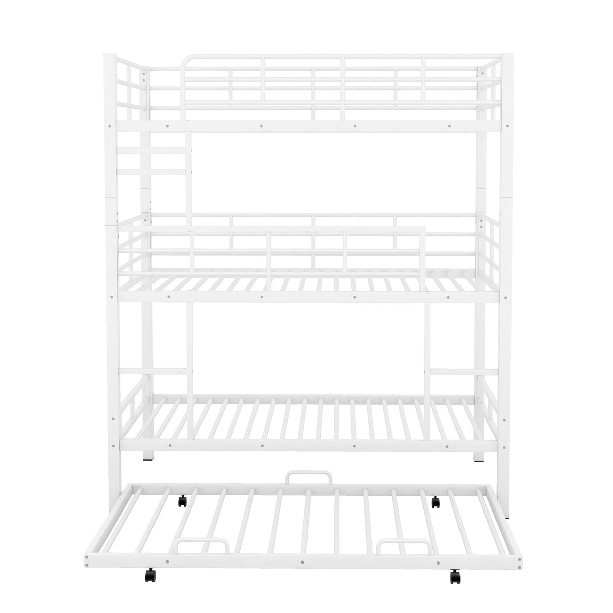 Harper & Bright Designs Metal Triple Bunk Bed with Trundle, Quad Bunk Beds Twin Over Twin, 3 Bunk Beds with 2 Ladders & Guardrails, Convertible Heavy Duty Steel Frame for Bedroom, Dorm, White Harper & Bright Designs