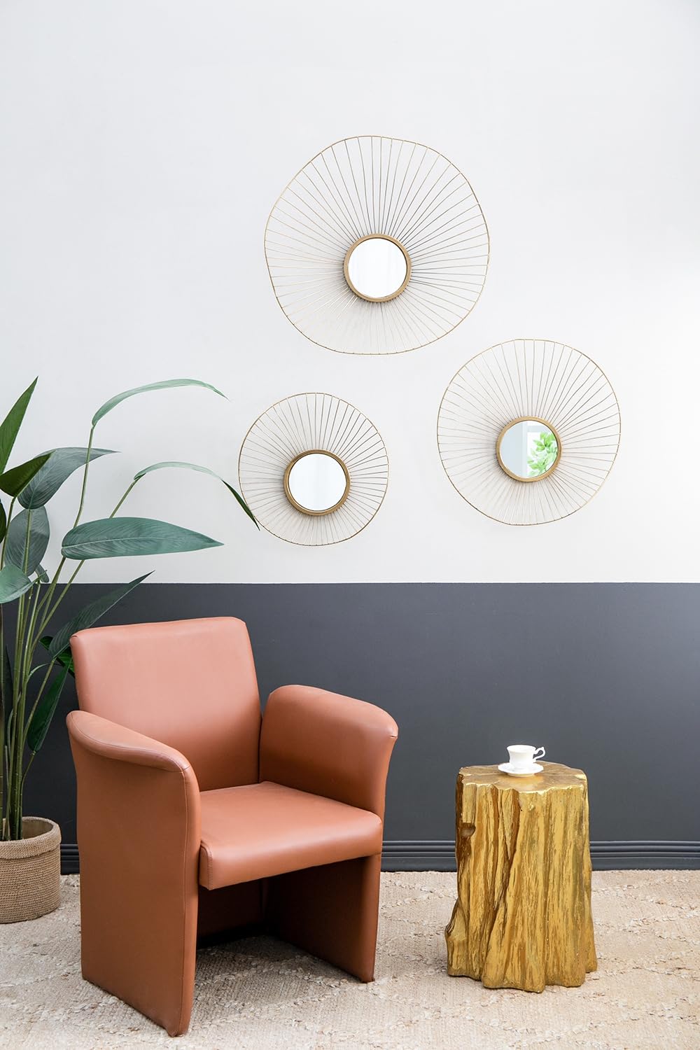 JURMALYN Modern End Table Golden Tree Trunk Side Table, Unique Small Coffee Table for Living Room Bedroom Apartment, 13.5"x13"x20" JURMALYN