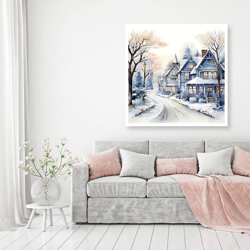 MOMDEDP 5D Winter Diamond Painting Kits for Adults Beginners,Christmas Winter House Diamond Art Kit,DIY Full Round Drill Countryside Diamond Dot Gem Art Kits for Adults,Home Wall Decor 12x12Inch MOMDEDP