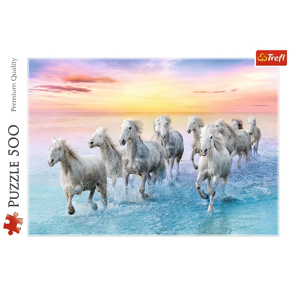 Trefl Galloping White Horses 500 Piece Jigsaw Puzzle Red 19"x13" Print, DIY Puzzle, Creative Fun, Classic Puzzle for Adults and Children from 10 Years Old Trefl