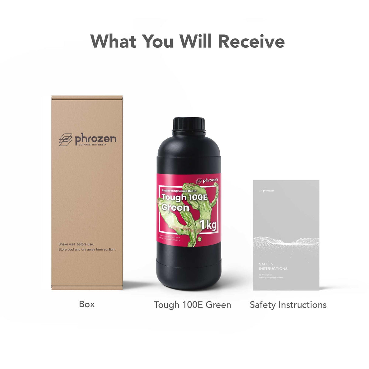 phrozen Tough 100E Engineering Series Resin for 3D Printer, 405nm UV-Curing Resin High Precision Toughness Flexible Elasticity Impact Resistant - Green (1KG) phrozen