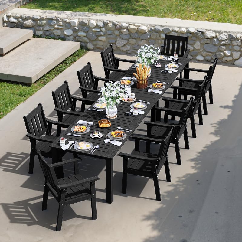 YEFU Outdoor Patio Dining Sets: Outdoor Furniture 12 Piece Dining Table Set for 10 with Umbrella Hole & Aluminum Frame - All Weather Patio 2 Table and 10 Chairs for Outside Backyard/Porch/Deck Black YEFU